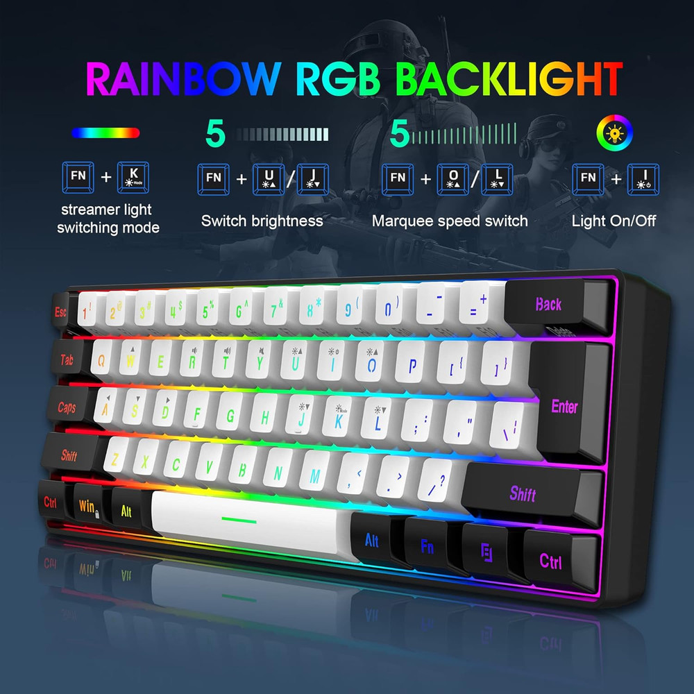 2.4G Wireless Gaming Keyboard and Mouse Combo, Include Mini 60% Merchanical Feel
