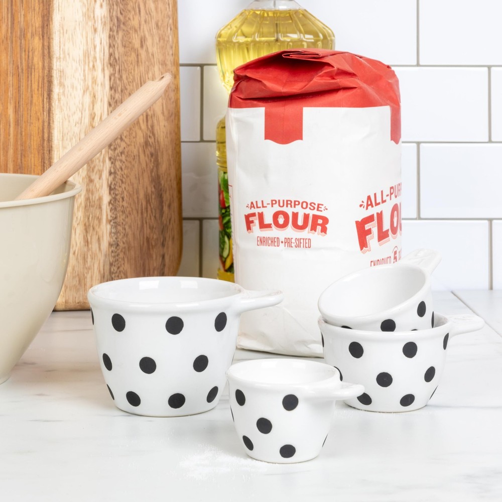 Set of 4 Ceramic Measuring Cups Black White