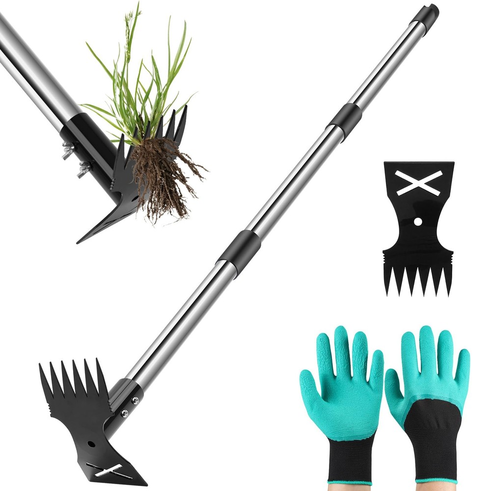Weed Puller Tool with Long Handle - 44" Heavy Duty Manual Weeder & Garden Hoe...