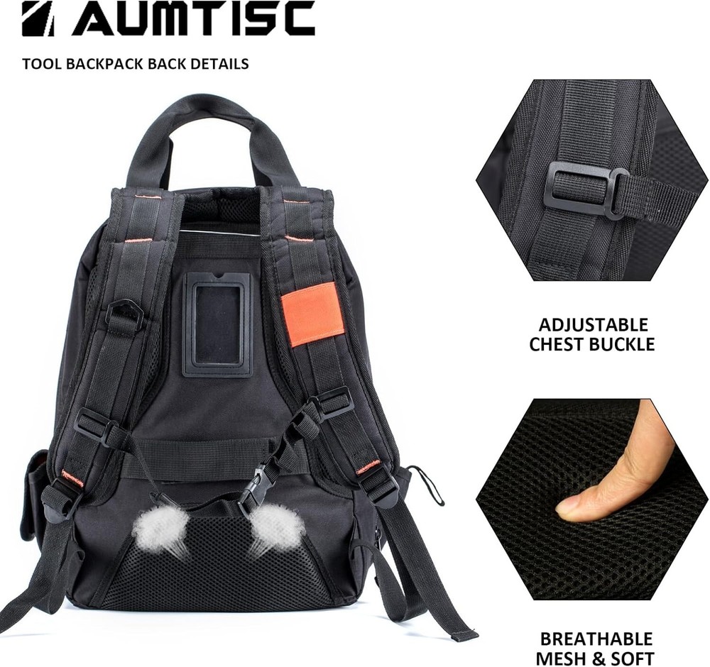 Multi-Use Tool Bag Backpack - 16'' for Electrician & Construction Professionals