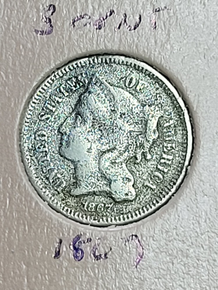 1865 Two 2 Cent Piece- Fancy 5 and 1867 3 cent piece