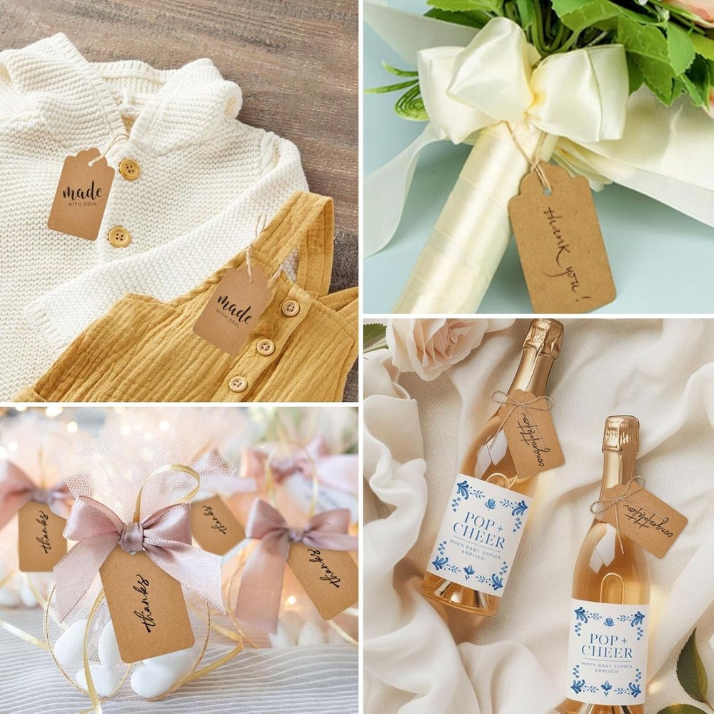 Brand New Gift Tags with Strings, Kraft Paper, Brown, Rectangular, 1.7 x 2.8 ...