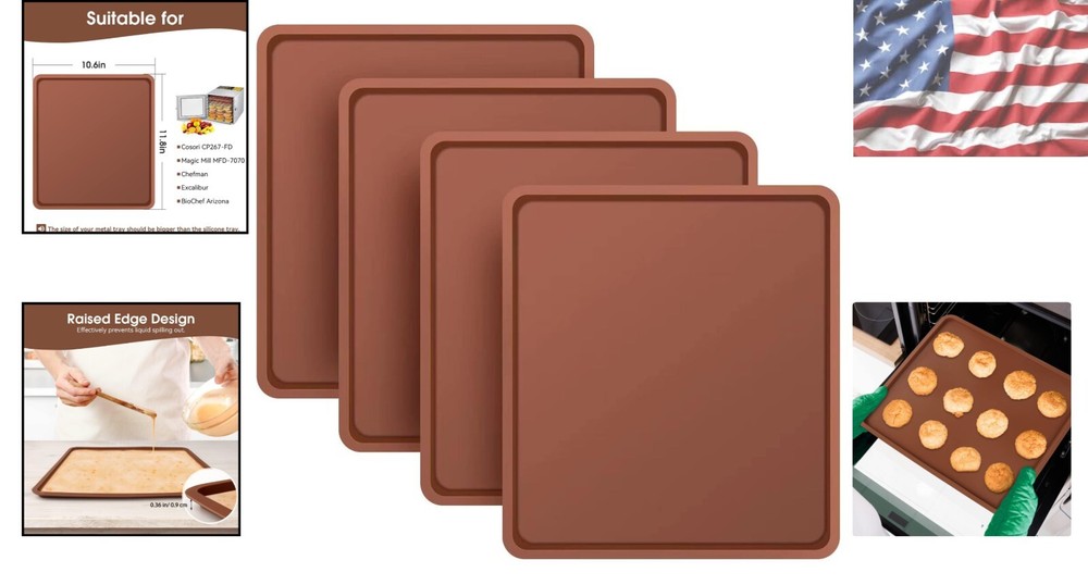 Durable Silicone Dehydrator Sheets – 4 Pack with Raised Edge Design for Easy Use