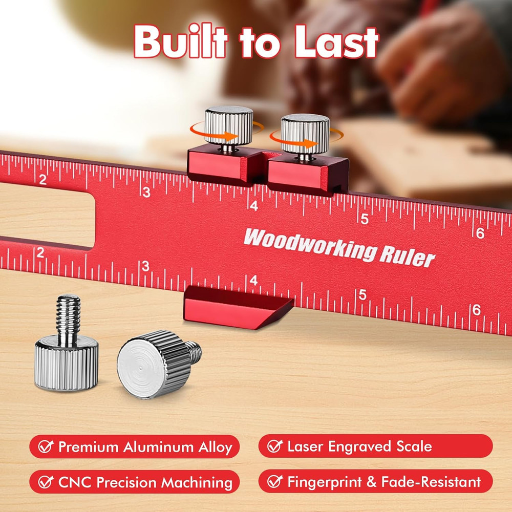 3PCS Woodworking Ruler Set Precision Pocket Ruler with Adjustable Slide Stop A