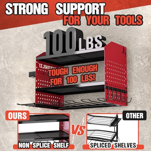 Power Tool Organizer with Charging Station, 4 Drill 3 Layer Red W/Outlets