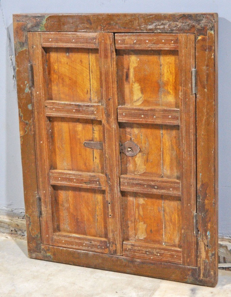 Antique Wooden Wall Decow Window Panel Frame Original Old Hand Crafted
