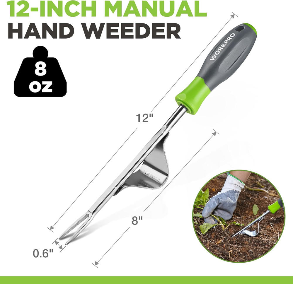Weed Puller Tool, Metal Leverage Base and V-Shaped Forks for Easy Weed Removal &