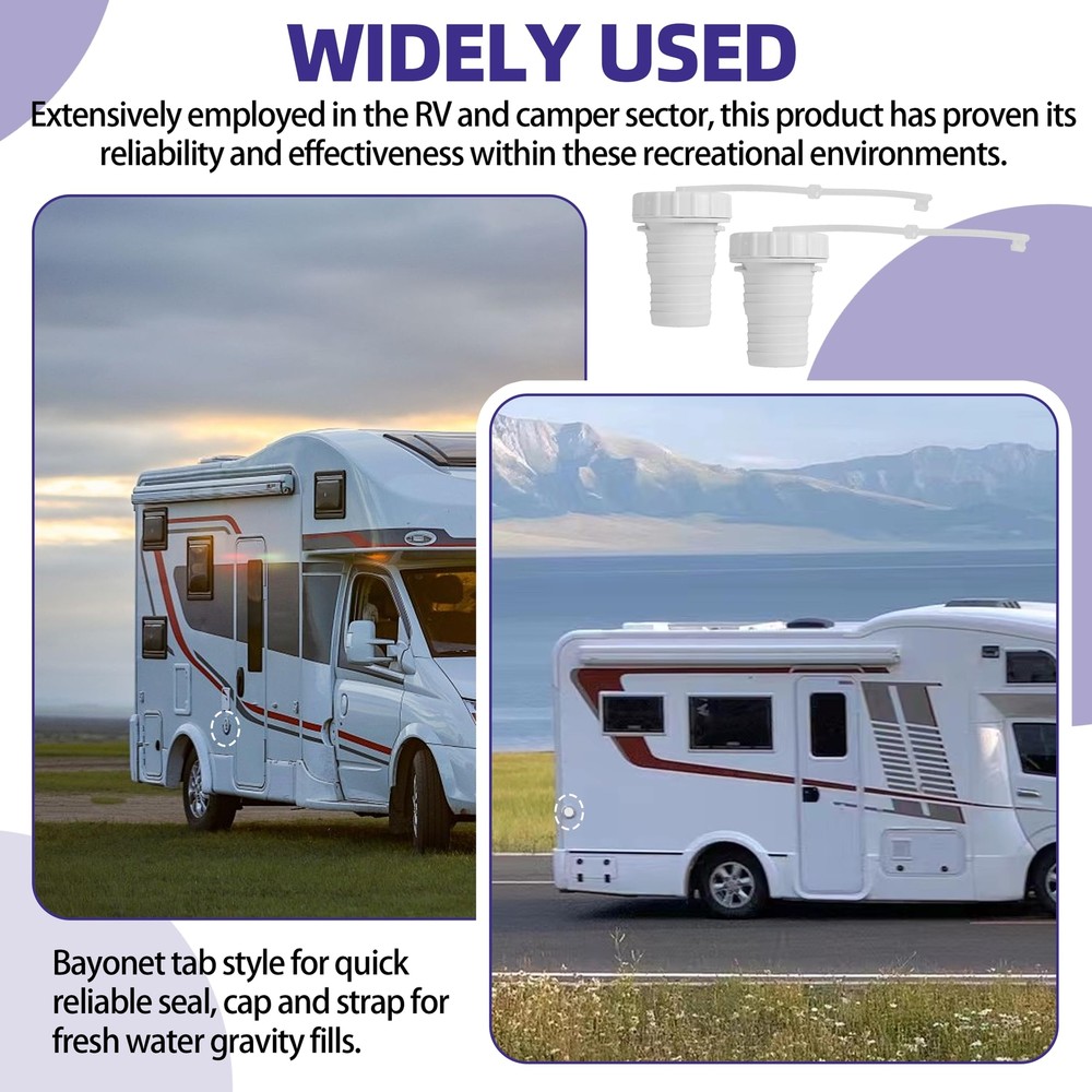2-Pack White Fresh Water Fills Cap RV Fresh Water Tanks Cap and Strap Camper ...