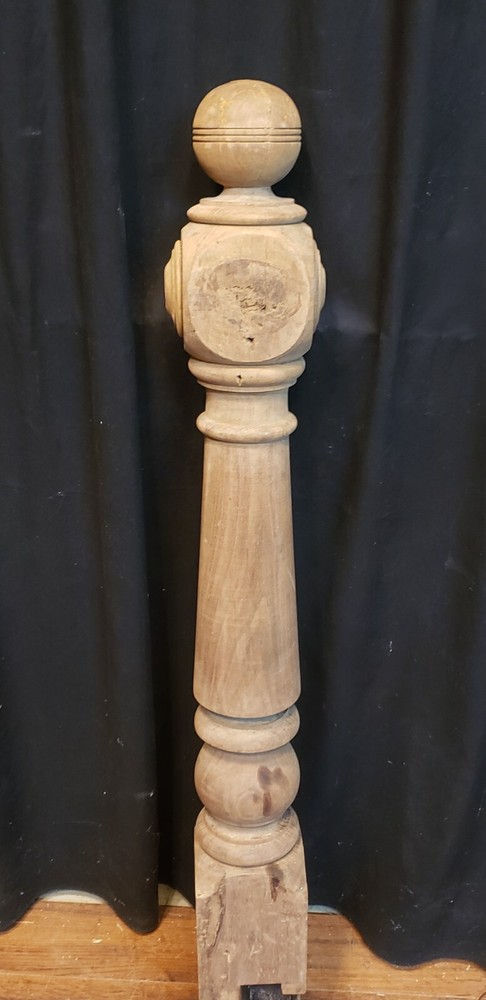 Newly Stripped Ornate Solid Oak Newel Post 53" x 5 1/2" GA9680