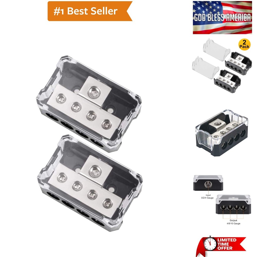 Professional Grade 4-Way Audio Power Distributor - Easy Installation, 2 Pack