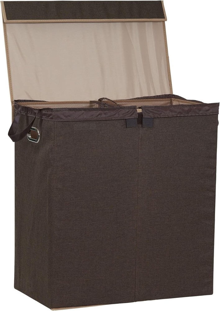 Double Laundry Hamper with Lid, Two Compartments for Easy Sorting with Remova...