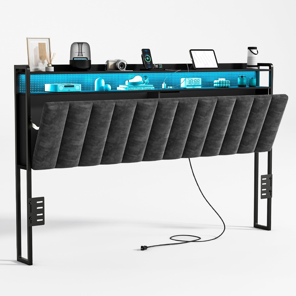King Size Headboard Only, Upholstered King Headboard with Charging Station, Head