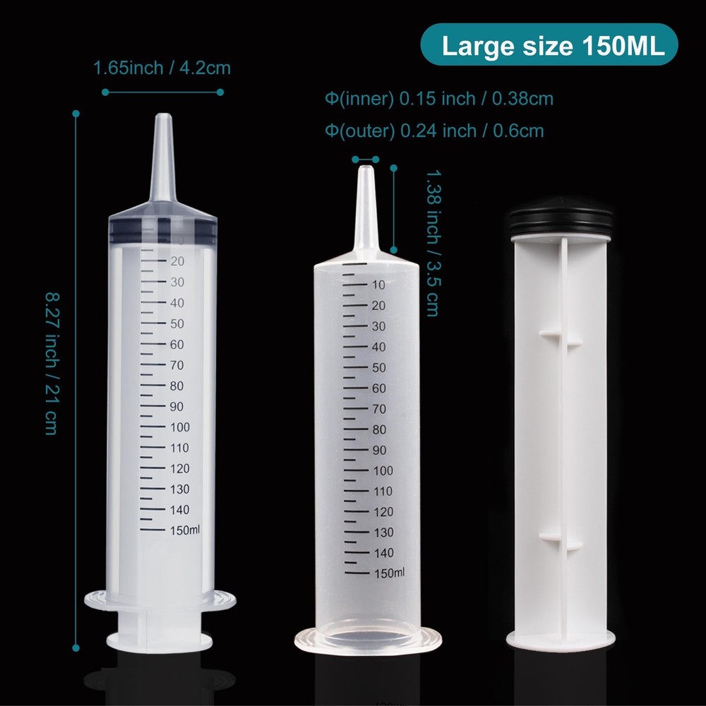 4Pack 150ml Large Syringe for Liquid - Big Plastic Syringes transparent