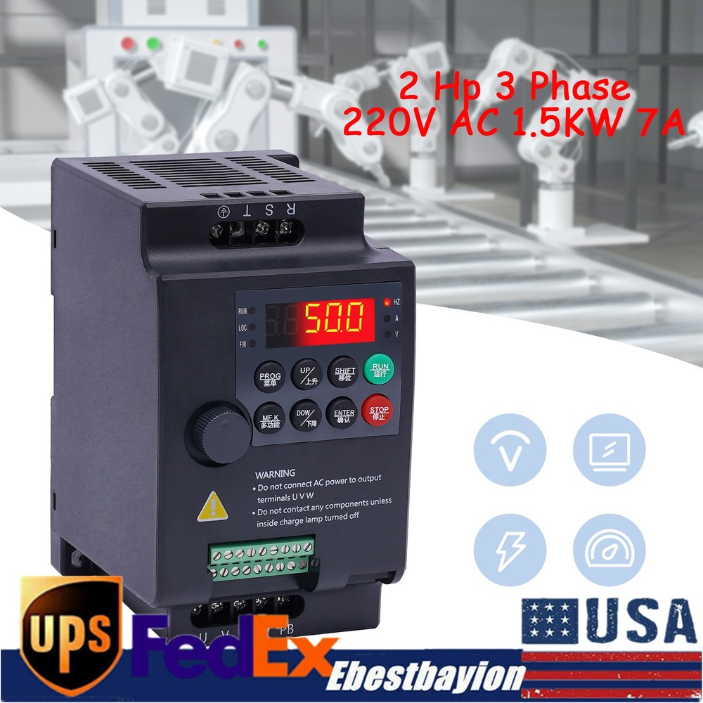 2 HP 3 Phase Motor Variable Frequency Drive VFD Speed Controller 220VAC 1.5KW 7A