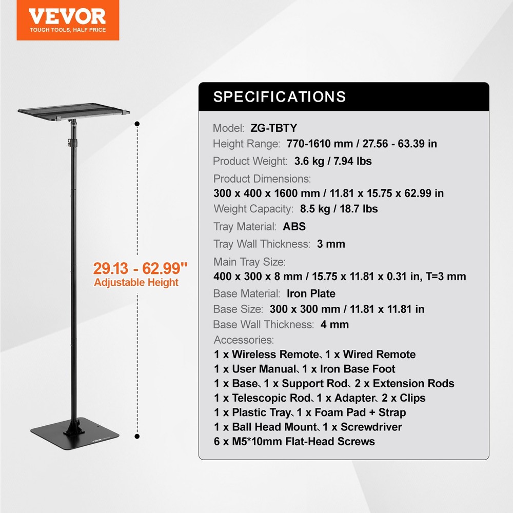 New/Projector Stand, Projector Floor Stand Adjustable Height from 30.3 to 63.4 i