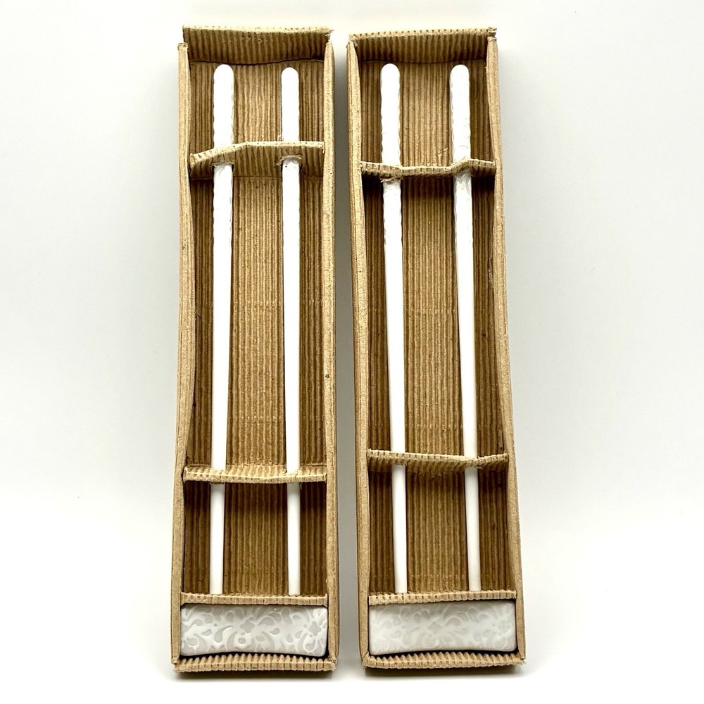 White Ceramic Chopsticks And Chop Stick Rest Scrolling Pattern 2 Sets