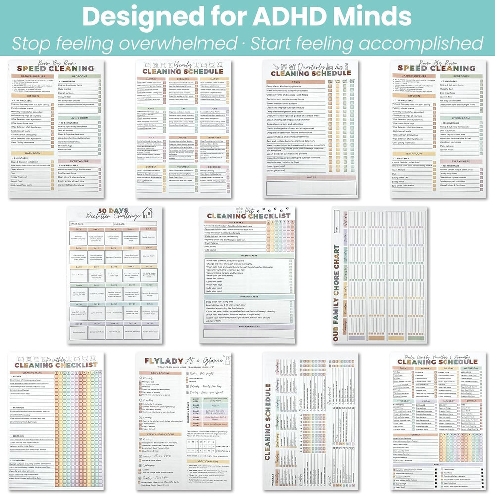 ADHD Cleaning Planner,Adhd Planner, Reusable Adhd Cleaning and Organizing Planne