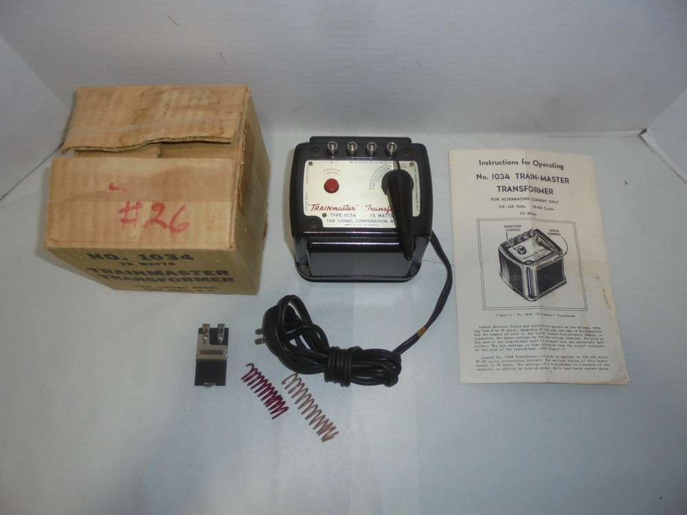 LIONEL 75 WATT 1034 TRANSFORMER WITH ORIGINAL BOX NICE