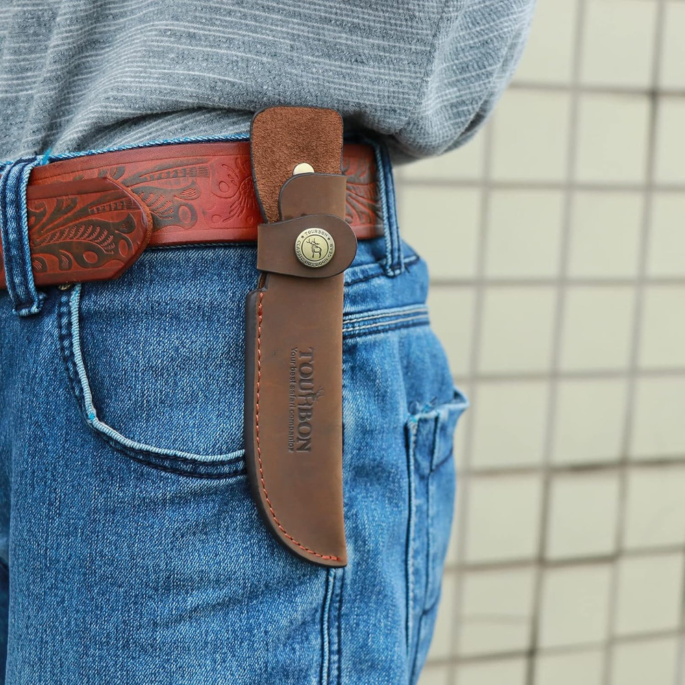 Brown Leather Fixed Blade Knife Sheath with Snap Closure