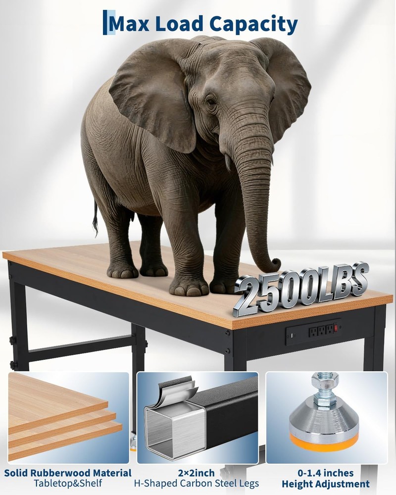 Garage Workshop Workbench w/ Locking Casters or Feet Adjustable Bench Table