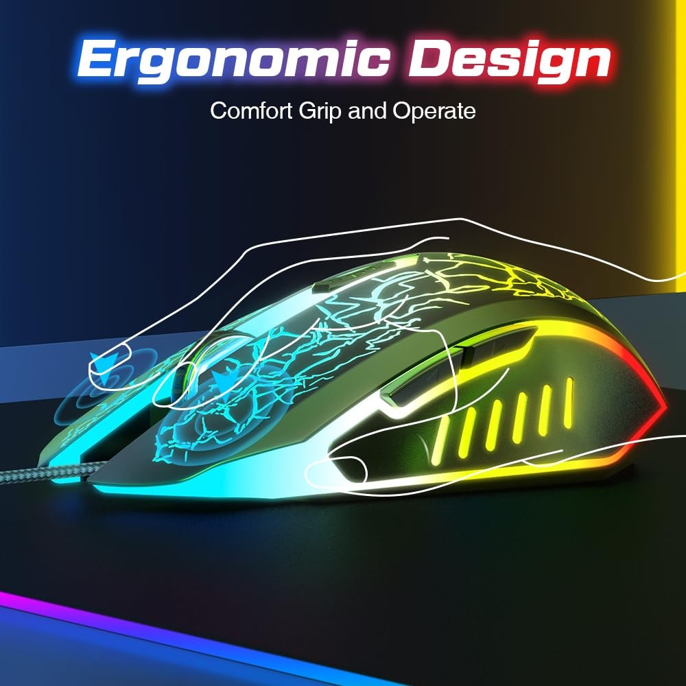 VersionTECH. Wired Gaming Mouse, Computer Mouse Ergonomic Mice with 7 LED Lig...