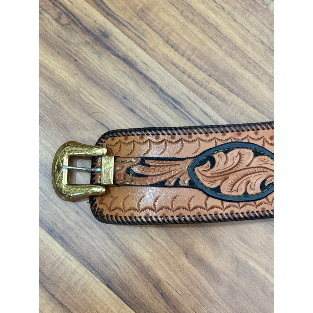 Vintage Leather Tooled Western Holster Belt