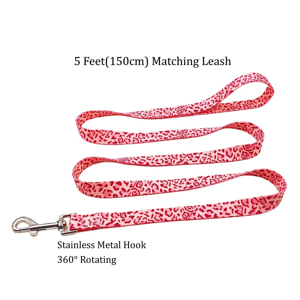 Dog Collar Leash Set, Leopard Pattern, Polyester Material, Adjustable Collar ...