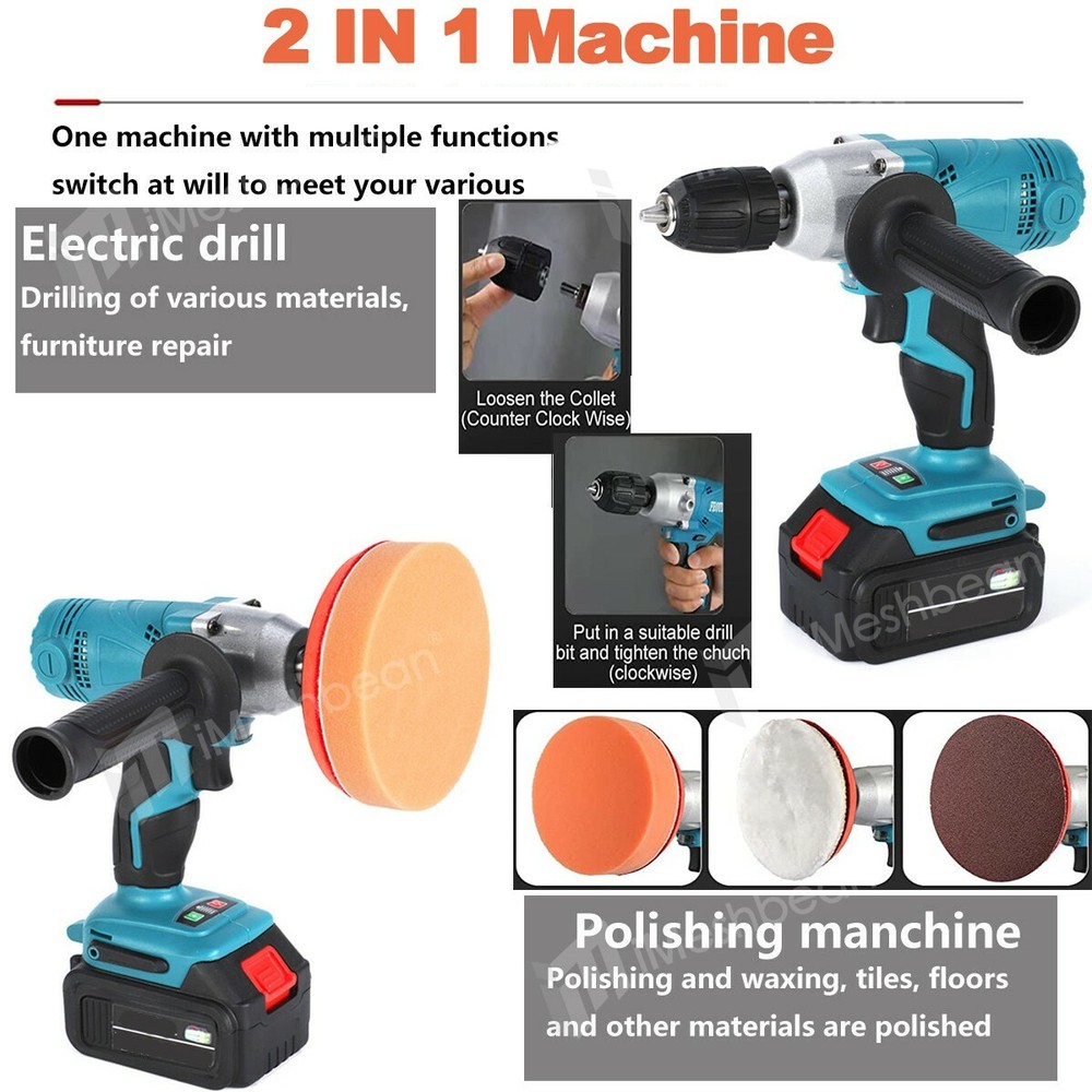 48V Cordless Polisher 5" Car Detailing Buffer & Sander & Drill Machine Battery