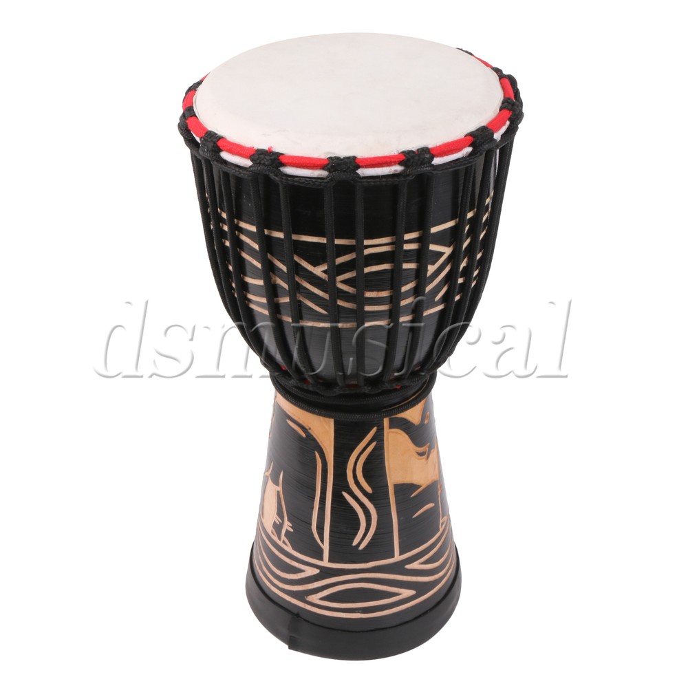 Black Elephant Pattern Djembe Drum Percussion Instrument for Beginner 8"
