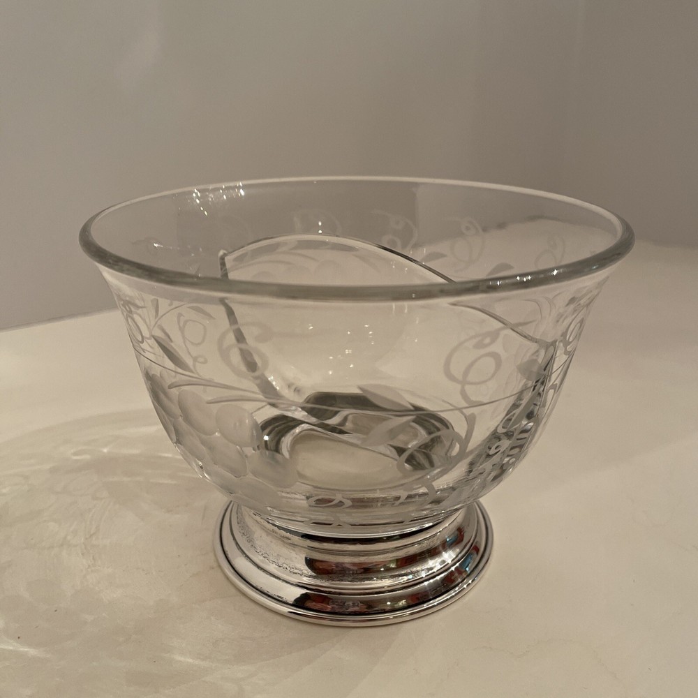 Vintage Etched Glass Bowl/Sterling Silver Base