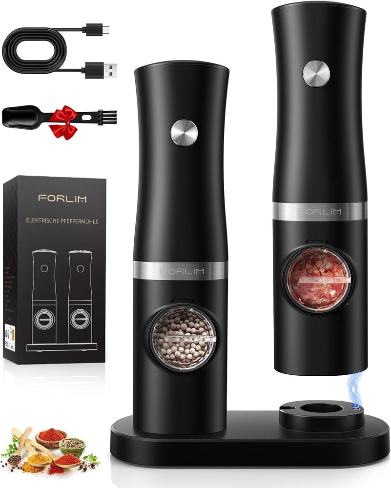Rechargeable Electric Salt and Pepper Grinder Set with Charging Base, Automatic
