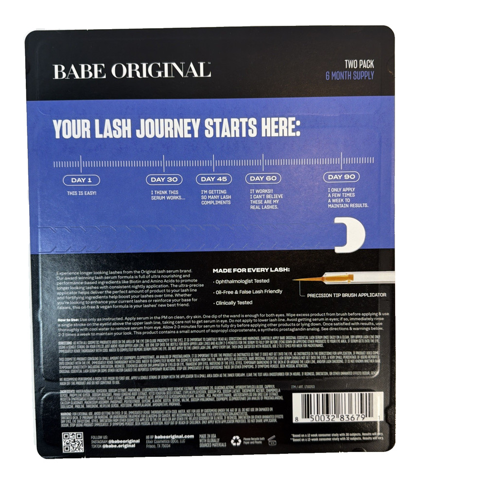 Babe Original Essential Eyelash Serum (6 Month Supply | 2x 2mL) Precision Tip