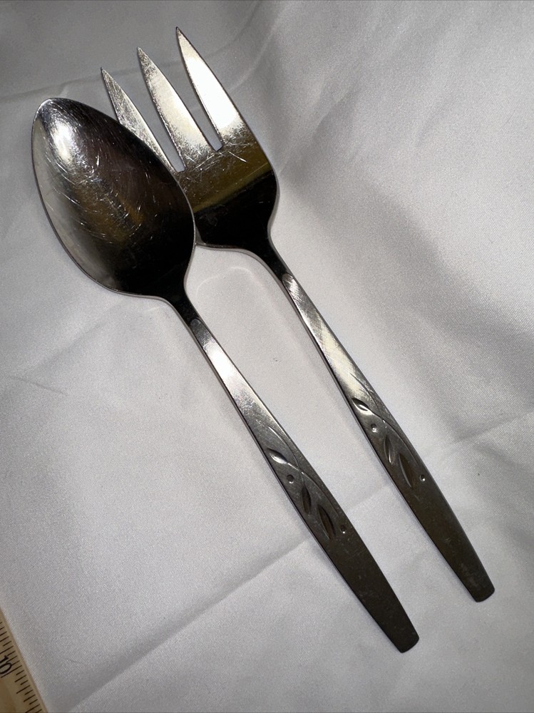 Oneida Cube  WILL O' WISP Flatware  Serving Spoon + Serving Fork Replacement Exc