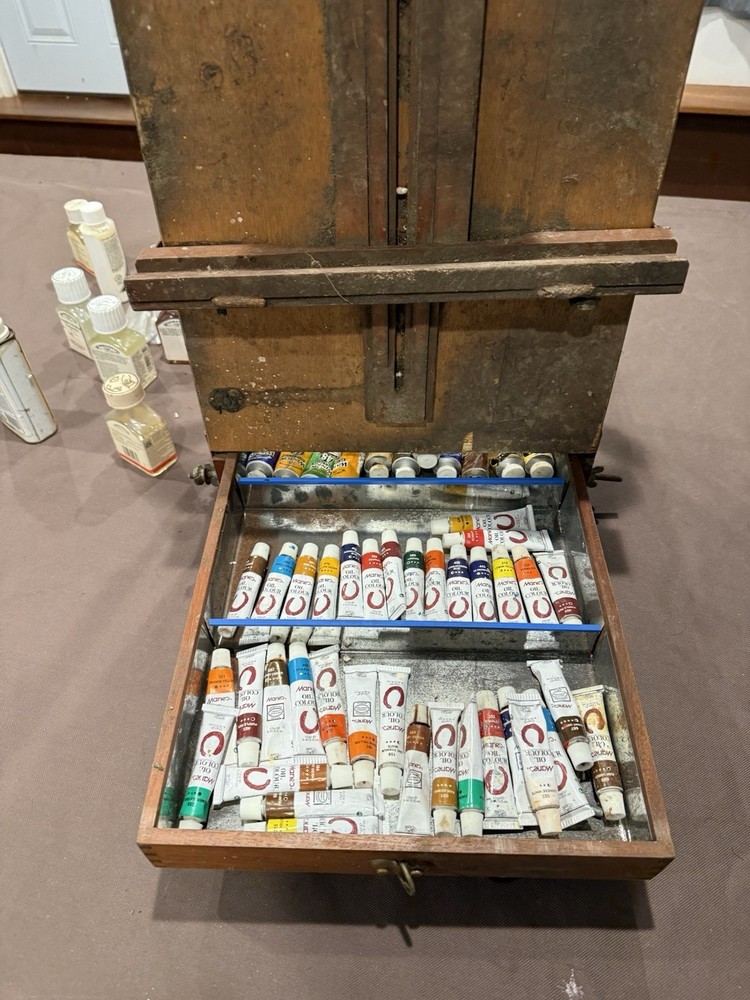Vintage Brazil Art Easel With Paints
