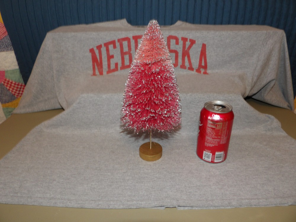 Pink Bottle Brush Tree Silver Glitter 11.25"