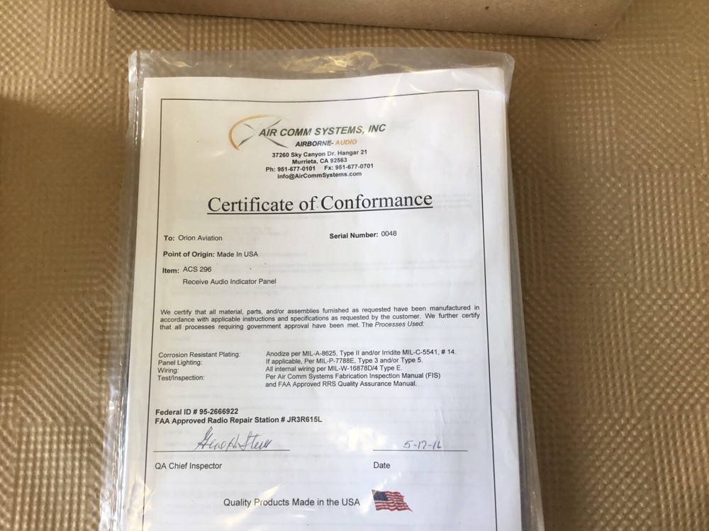 Air Comm Systems ACS 296 Audio Indicator (new)