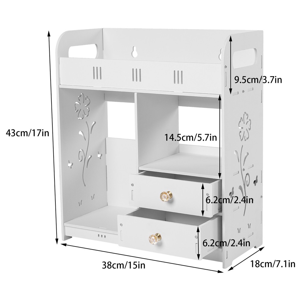 Wall Mounted Bathroom Cabinet Storage 2 Drawers Cupboard Organizer White