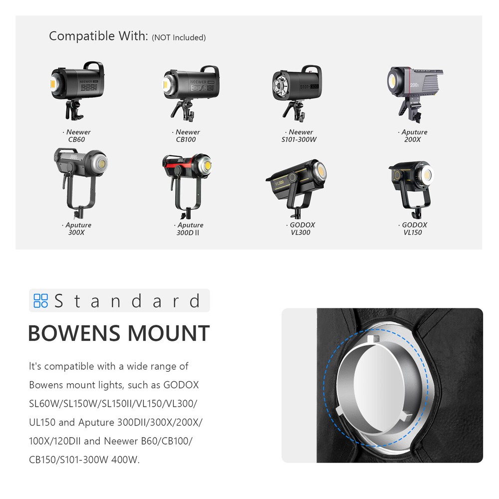 NEEWER 24''x35'' Rectangular Softbox Monolight Softbox&Bowens Mount,Diffuser
