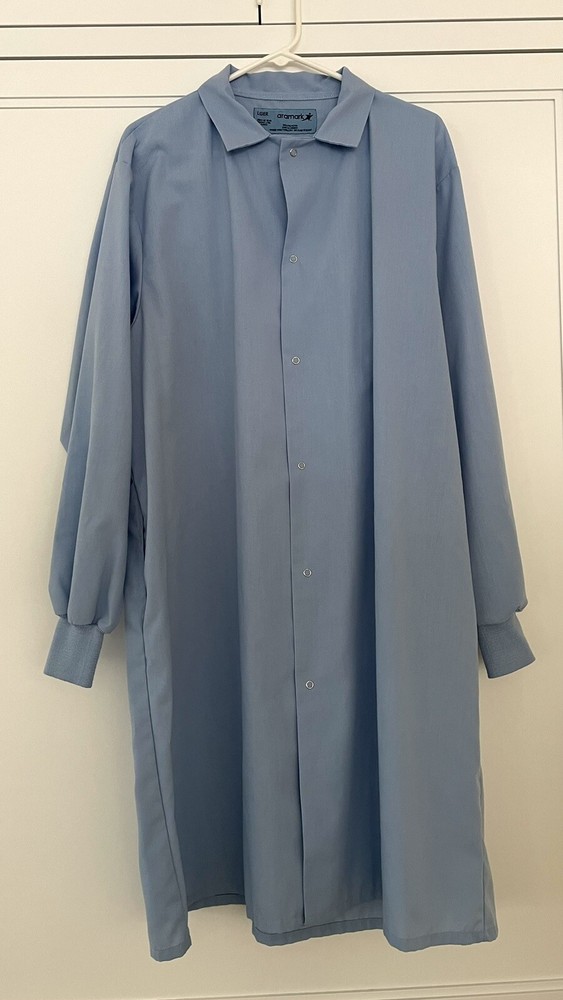Aramark Light Blue Knit Cuff Snap Front Lab Coat