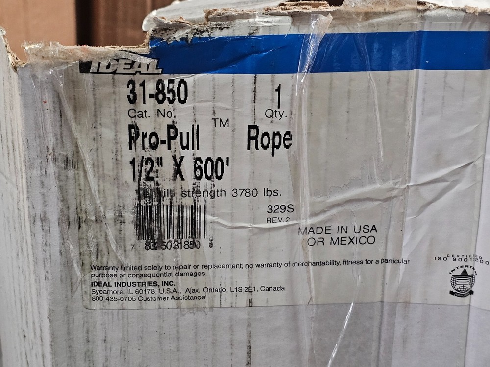 Ideal 1/2" Diameter X 600 Ft Long Pro-Pull Polypropylene Rope Blue/Yellow 31-850