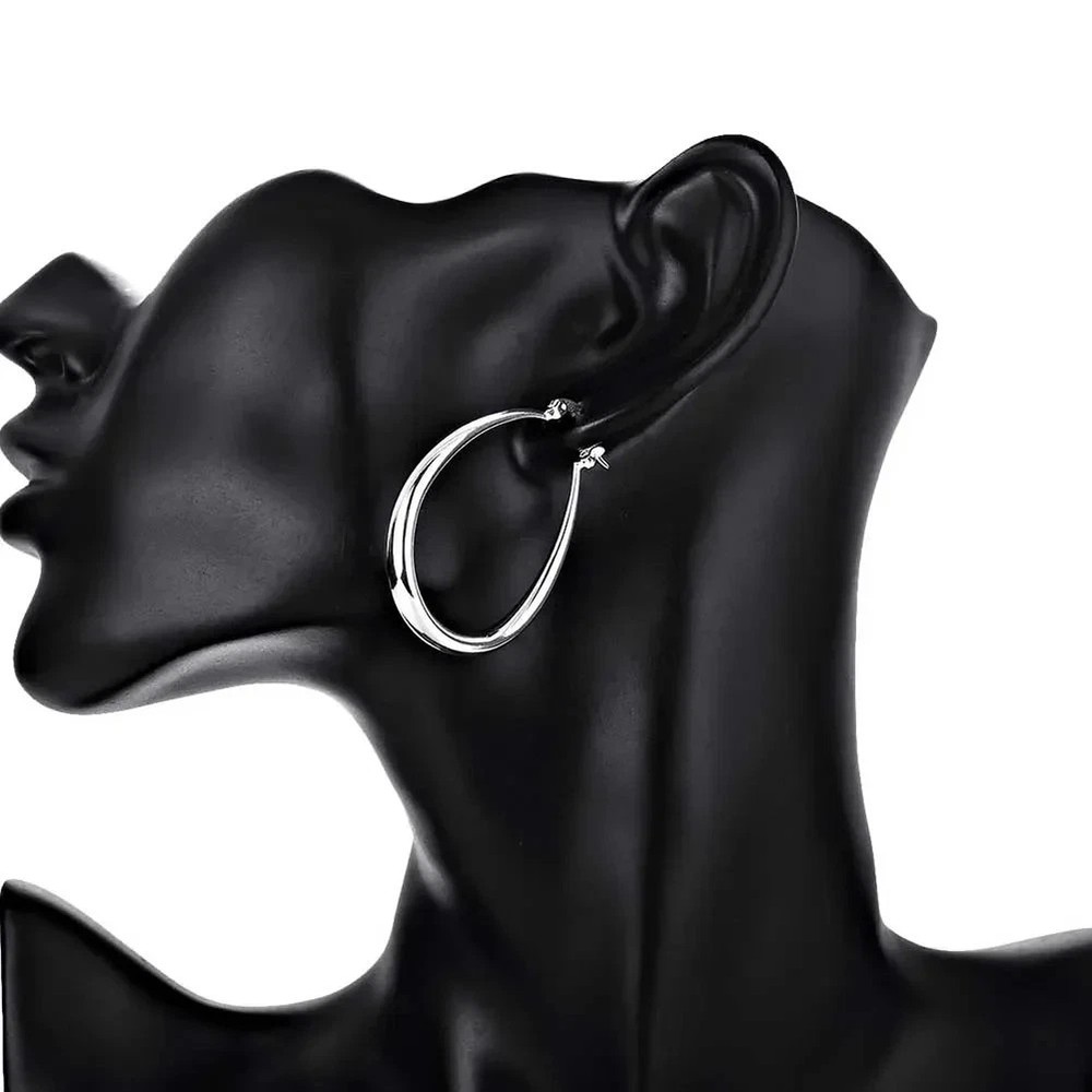 Womens 925 Sterling Solid Silver Elegant Oval Shaped Extra Large Hoop Earrings