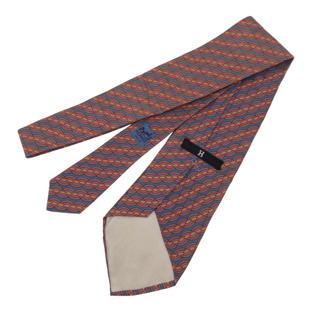 HERMES wave pattern all over brown gray silk tie blade width 11.5cm