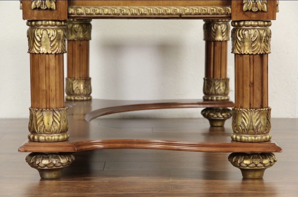 Classical Writing Desk, Carved Cherry & Maple with Dark Gold.