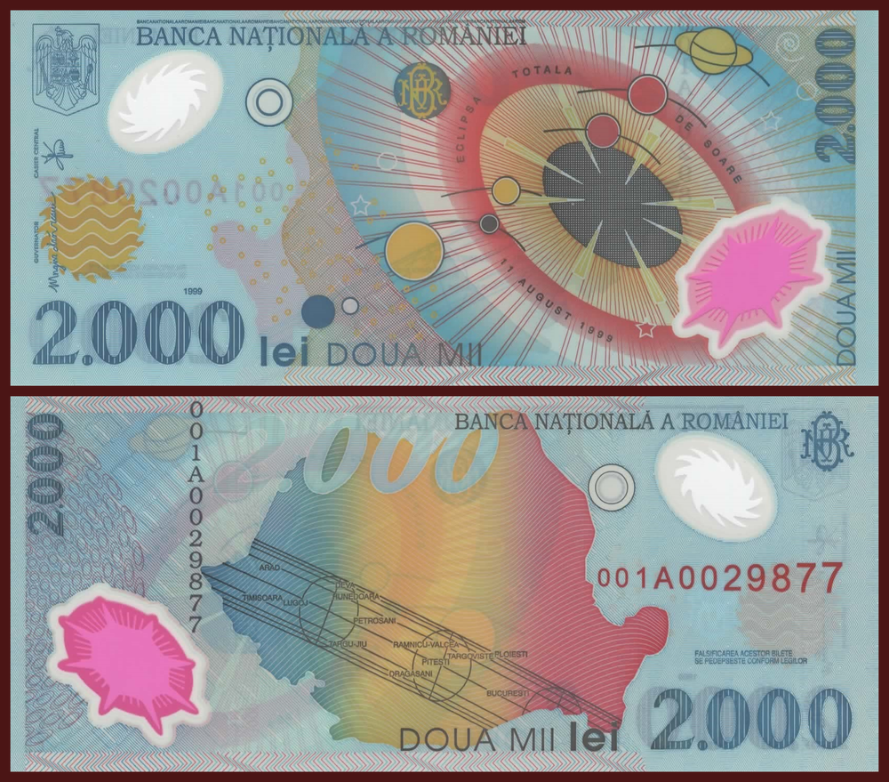 Romania 2,000 Lei Banknote, 1999, P-111b, UNC, Polymer