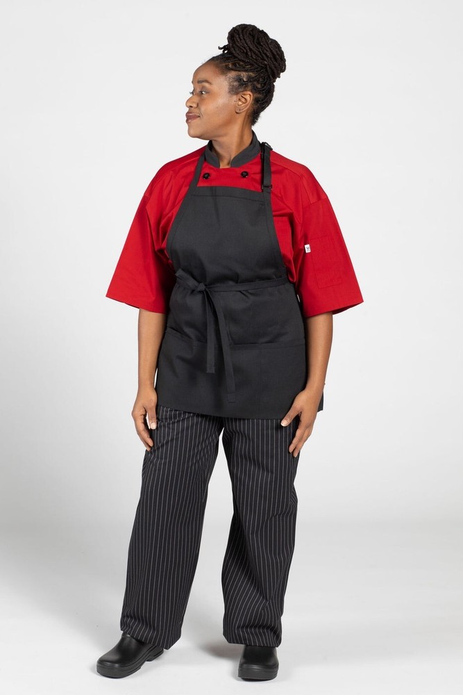 Uncommon Threads Unisex Adjustable With 3-Pocket Restaurant Bib Apron-Black