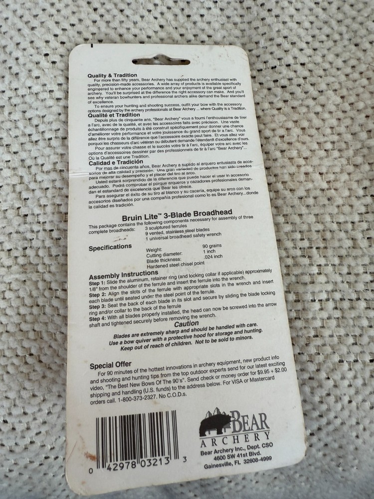 Bear Archery Bruin Lite 3 Blade Broadheads