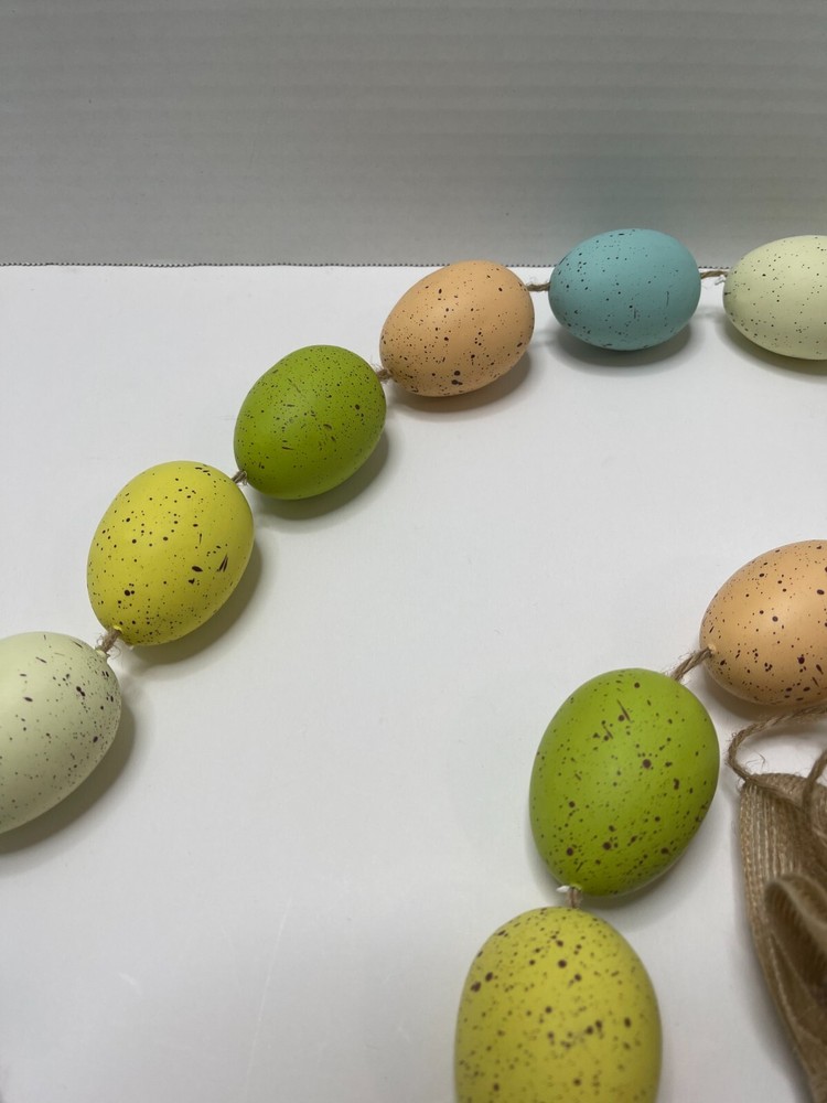 Pastel Speckled Easter Egg Garland w. Burlap Bows-5' & 4" Long