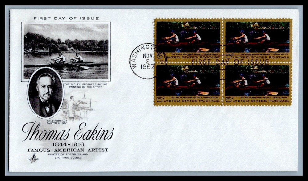 US FDC # 1335 5c Thomas Eakins Block ArtCraft  1967, 9d347