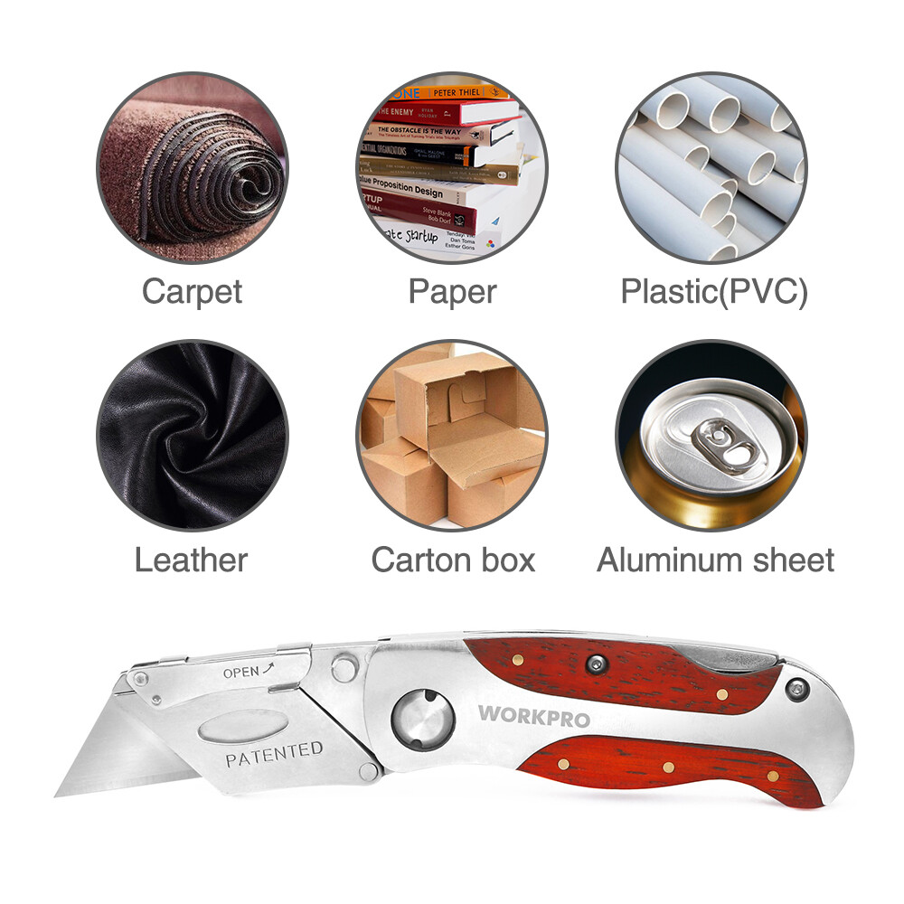 WORKPRO Quick-Change Utility Knife Classical Retro Style Wood Grain Handle Knife