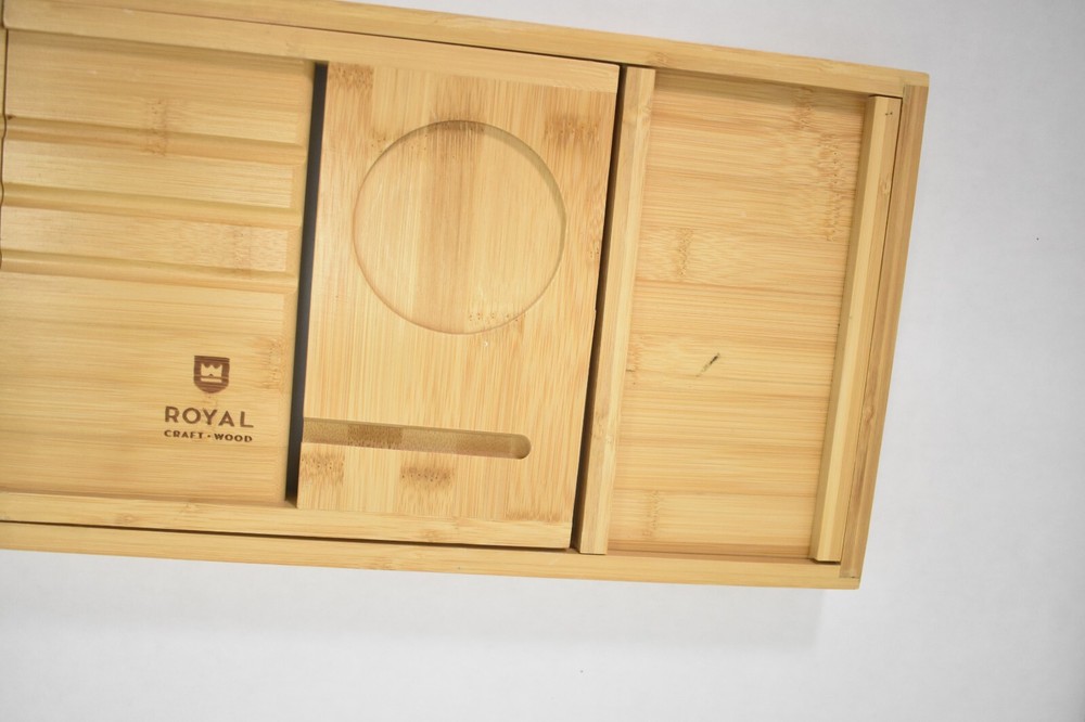 Royal Adjustable Bathtub Caddy Tray Bamboo Universal Compatibility Set
